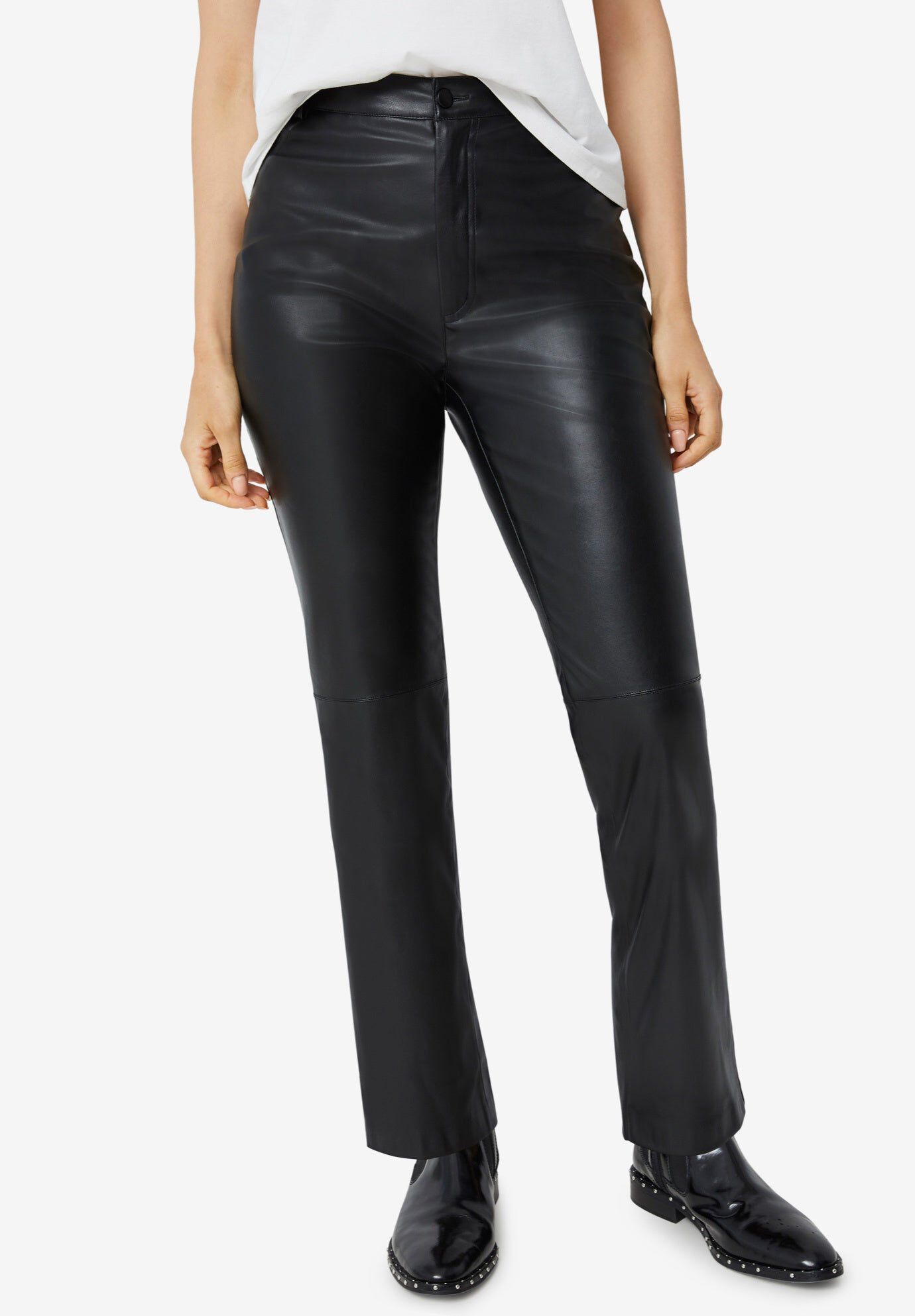 Faux Leather Trousers, BLACK, hi-res image number 0