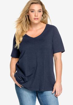 Stretch Knit V-neck Short Sleeve Tunic