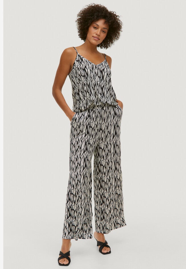 Wide Leg Knit Pull-On Pants, BLACK IVORY PRINT, hi-res image number null