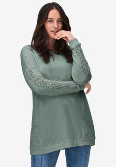 French Terry Lace Trim Sweatshirt Tunic