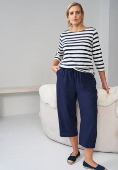 Linen-Blend Drawstring Capris