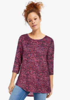 Three-Quarter Sleeve Curved Hem Tunic