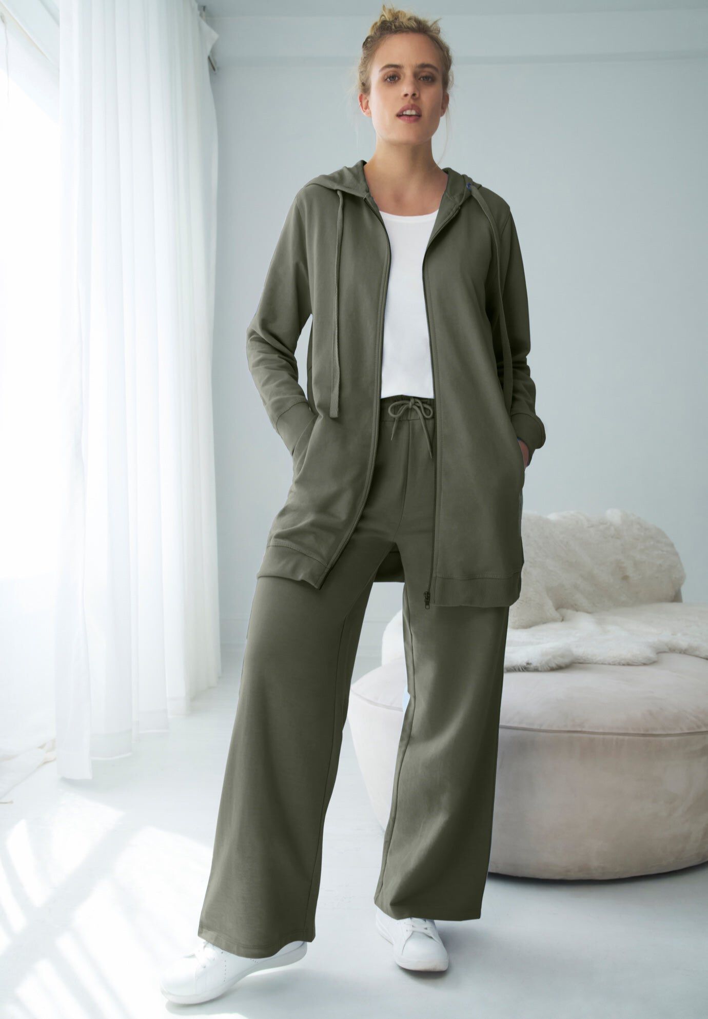 Ellos Studio French Terry Wide Leg Drawstring Elastic Waistband Sweatpants