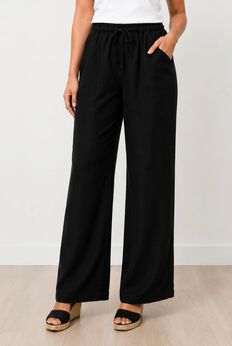 Linen-Blend Elastic Waist Drawstring Relaxed Pant