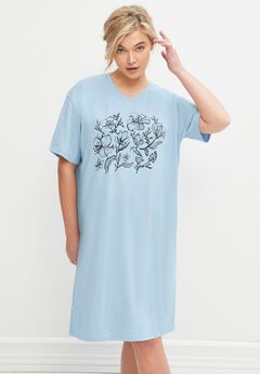 Cotton Spandex Vneck Short Sleeve Sleep Shirt