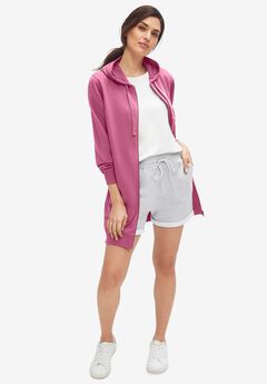 French Terry Long Zip Front Hoodie