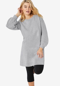 French Terry Blouson Sleeve Sweatshirt Tunic Dress