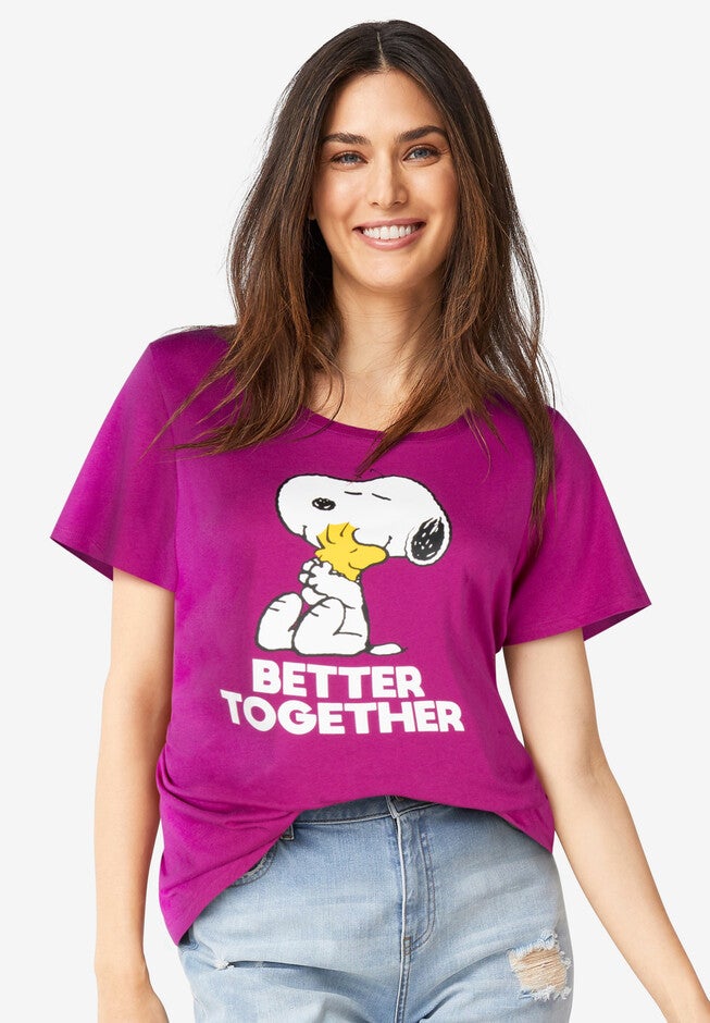 Peanuts Short-Sleeve Raspberry Snoopy Woodstock Crew Tee, RASPBERRY SNOOPY WOODSTOCK, hi-res image number null
