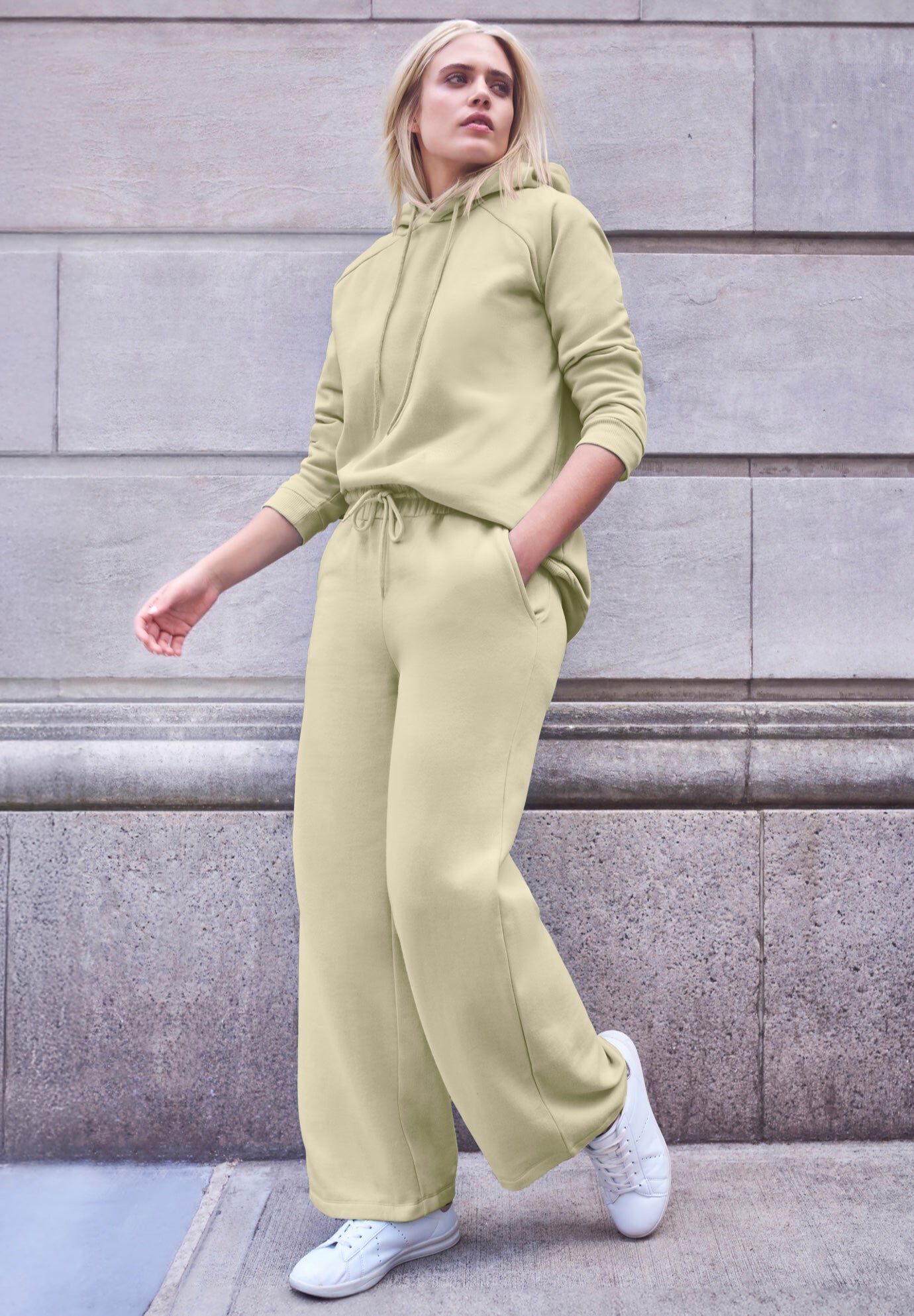 Wide Leg Fleece Sweatpant With Drawstring Waist, DESERT SAGE, hi-res image number 0
