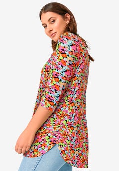 Three-Quarter Sleeve Curved Hem Tunic