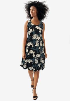 Stretch Jersey Knit Sleeveless Scoop Neck Fit and Flare Dress