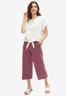 Linen Blend Drawstring Capris, VINTAGE PLUM, hi-res image number null