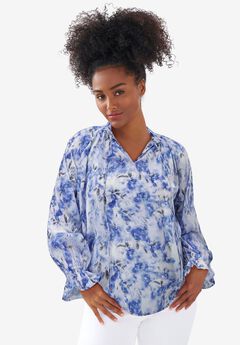 Keyhole Ruffle Trim Blouse