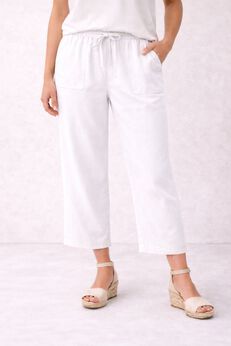 Linen-Blend Drawstring Elastic Waist Relaxed Fit Capris