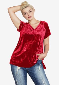 Stretch Crushed Velour V-neck Short Sleeve Tee