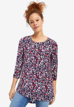 Three-Quarter Sleeve Curved Hem Tunic