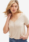 Drapey V-Neck Henley, SOFT BEIGE, hi-res image number null