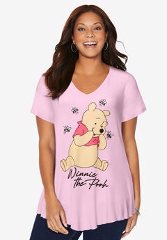 Disney Pink Winnie Pooh V-Neck Point Hem Tee