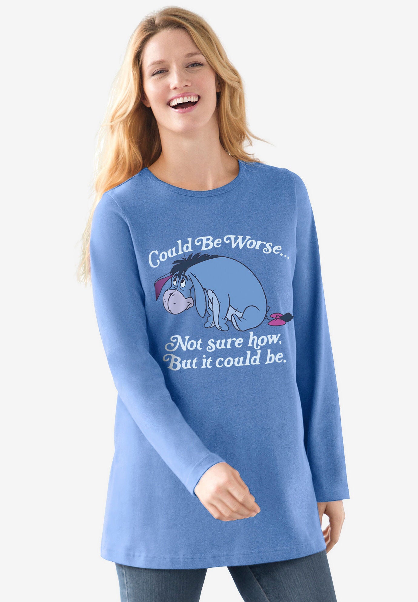 Disney Women's Long Sleeve Crew Tee Eeyore Could be Worse, FRENCH BLUE EEYORE, hi-res image number 0