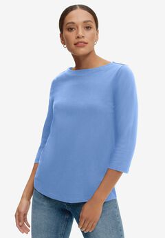 Boatneck Tee With Three-Quarter Sleeves