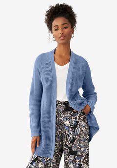 Open Front Waffle Cardigan