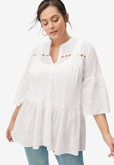 Cutwork Peplum Tunic, WHITE, hi-res image number null