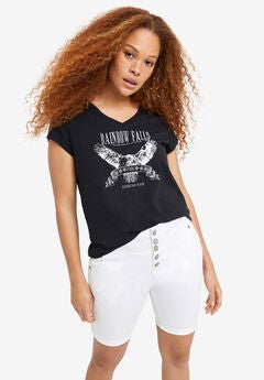 Button-Front Denim Shorts