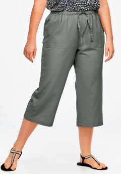 Plus Size Elastic Waistband Capri Pants