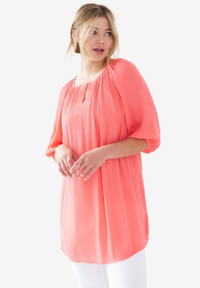 Fashionable Crinkle Tunic With Keyhole Neckline, 4469110 | Roaman's
