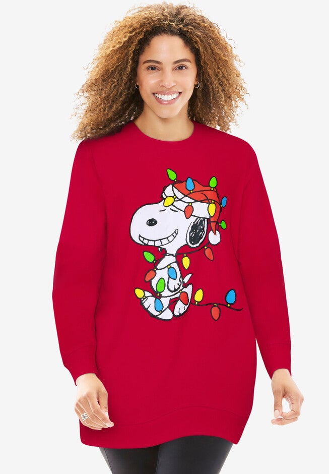 Peanuts Snoopy Lights Fleece Sweatshirt, RED SNOOPY LIGHTS, hi-res image number null