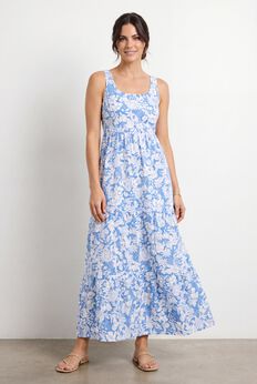 Stretch Knit Scoop Neck Sleeveless Tiered Maxi Dress