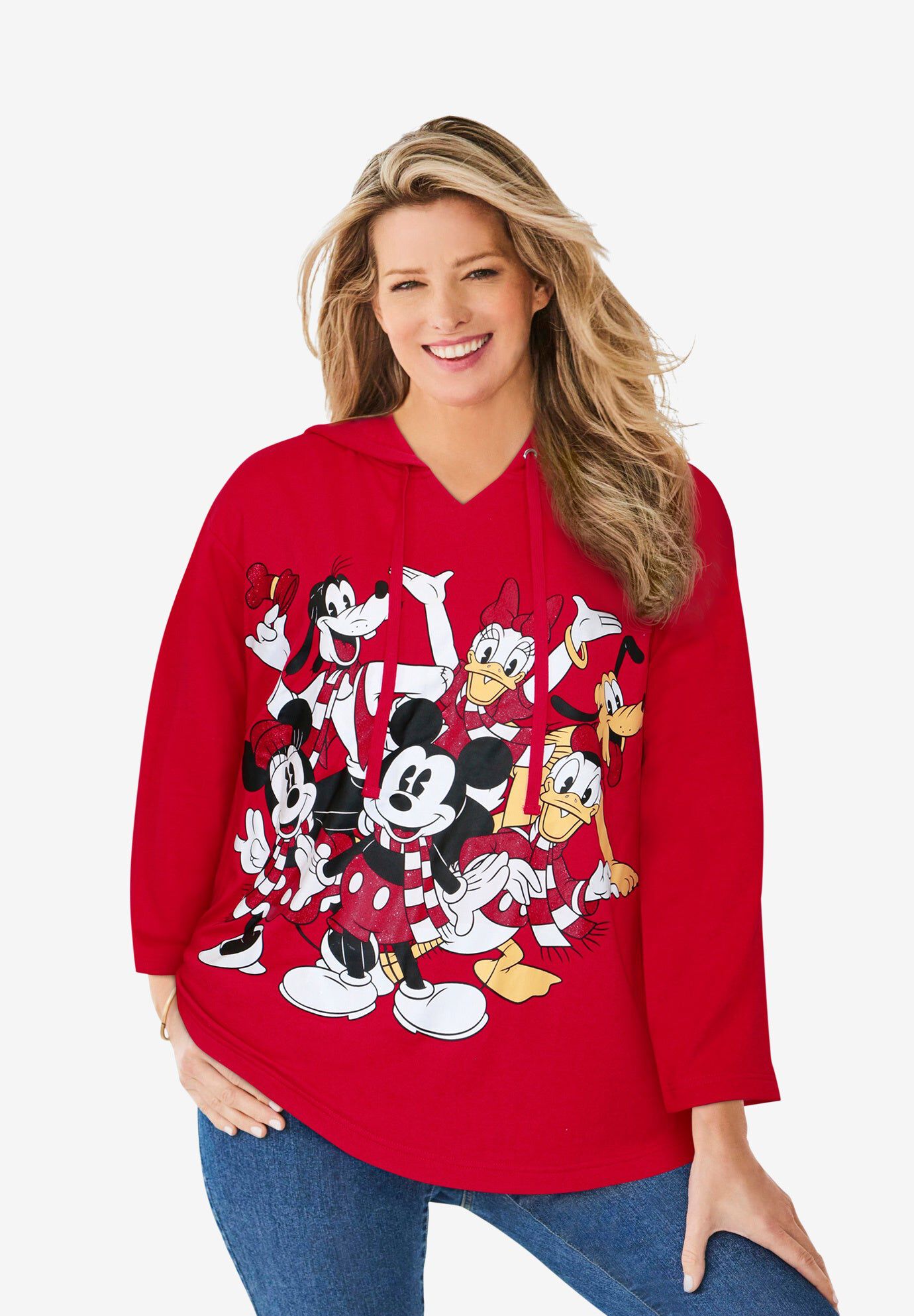 Disney Group Christmas Hooded Sweatshirt, RED DISNEY GROUP, hi-res image number 0