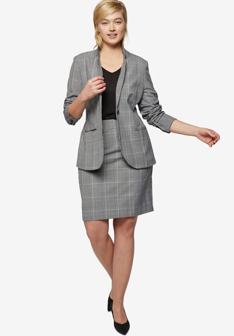 Pencil Skirt, BLACK WHITE PLAID, hi-res image number null