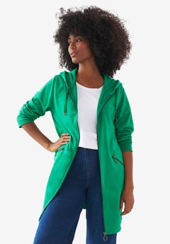 French Terry Zip-Front Hoodie With Zip Pockets