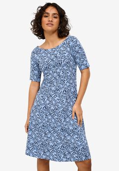 Short Sleeve Fit & Flare Knit Dress