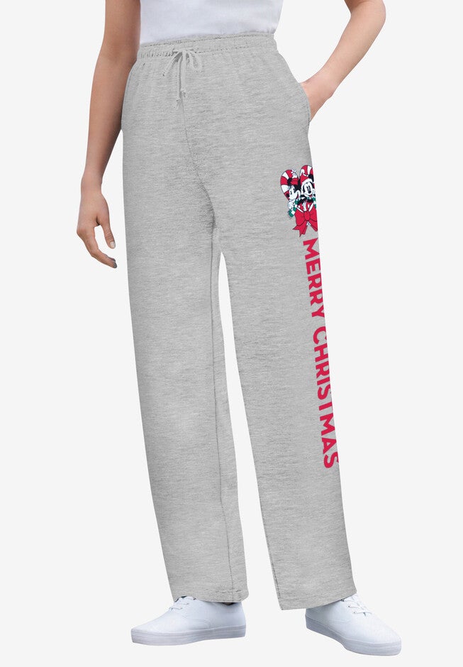 Disney Women's Fleece Navy Sweatpants Xmas Heather Grey Mickey Minnie, HEATHER GREY MICKEY MINNIE, hi-res image number null