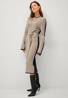Belted Color Block Midi Sweater Dress