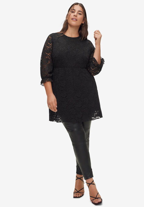Empire Waist Lace Tunic, BLACK, hi-res image number null