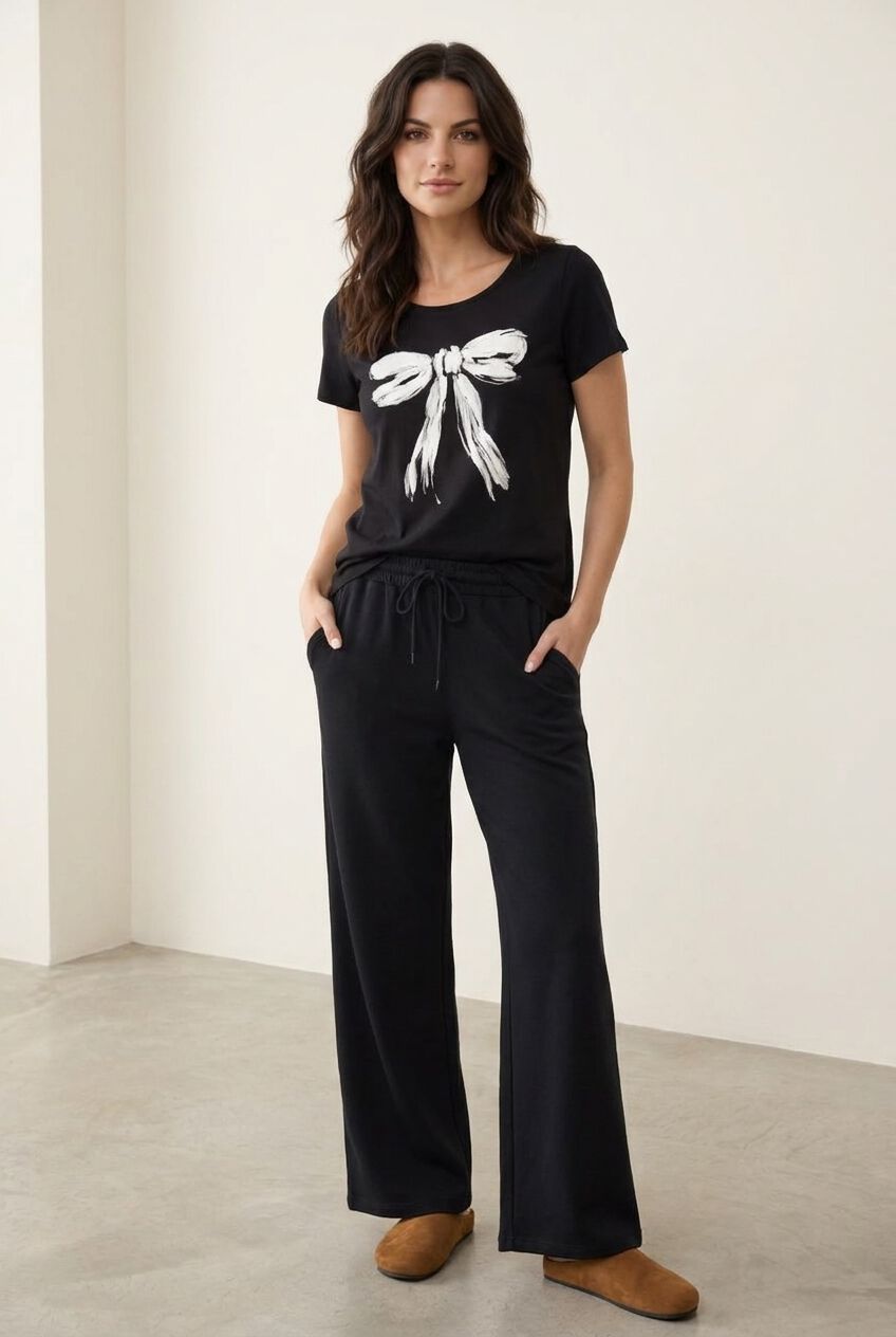 Ellos Studio French Terry Wide Leg Drawstring Elastic Waistband Sweatpants