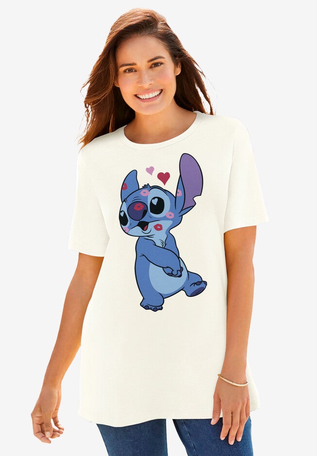 Disney Women’s Short Sleeve Valentine’s Day Stitch, OFF WHITE STITCH KISSES, hi-res image number 0