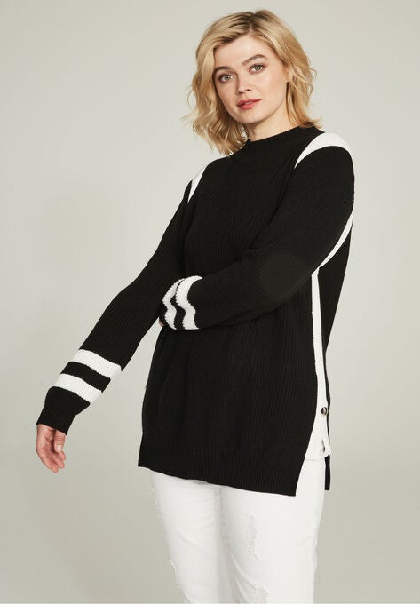 Side Stripe Mockneck Sweater, , alternate image number null