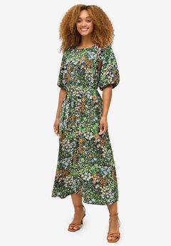 Satin Keyhole Empire Midi Dress