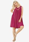 Lace Inset Trapeze Dress, BERRY RED, hi-res image number null