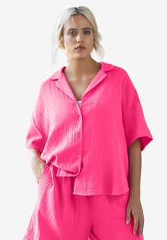 Button Front Gauze Camp Shirt