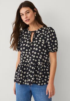 Puff Sleeve Peplum Hem Blouse