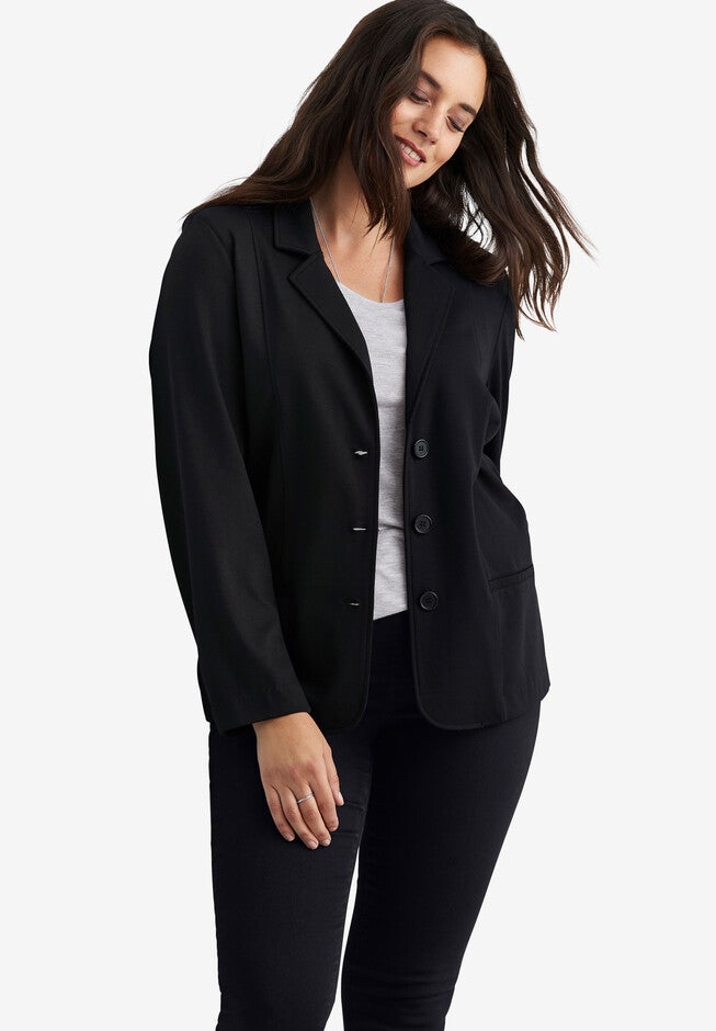 Ponte Knit Button-Front Blazer, , alternate image number 2