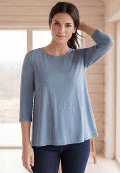 Cotton Jersey Slub Three-Quarter Sleeve Trapeze Tee