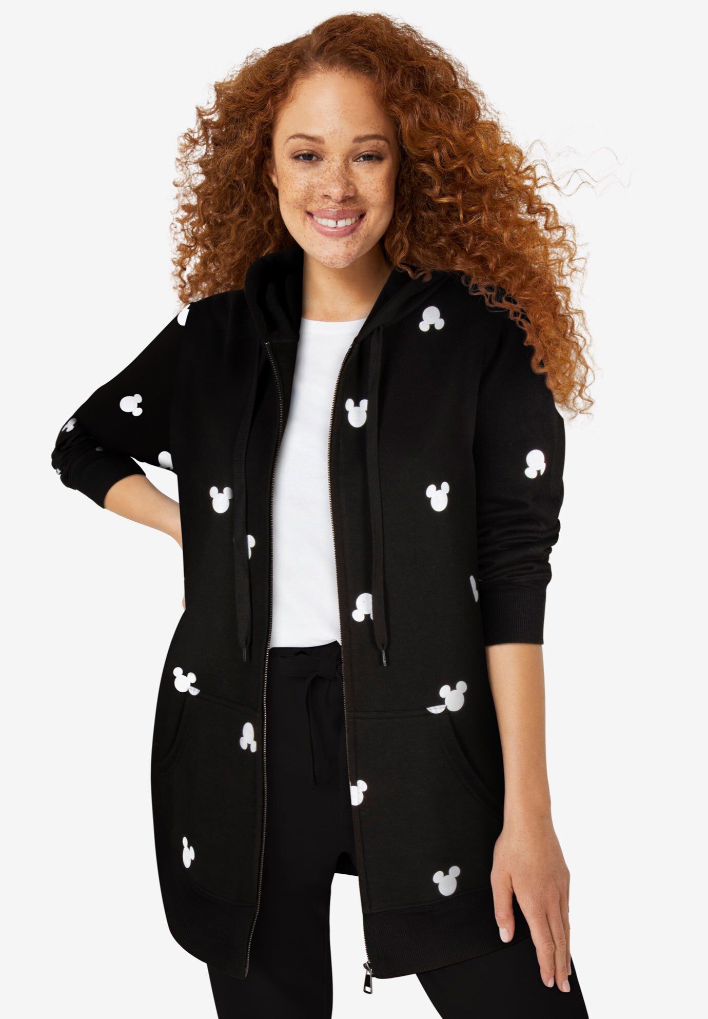 Disney Zip Up Fleece Hoodie Black Mickey Ears, BLACK MICKEY EARS, hi-res image number 0
