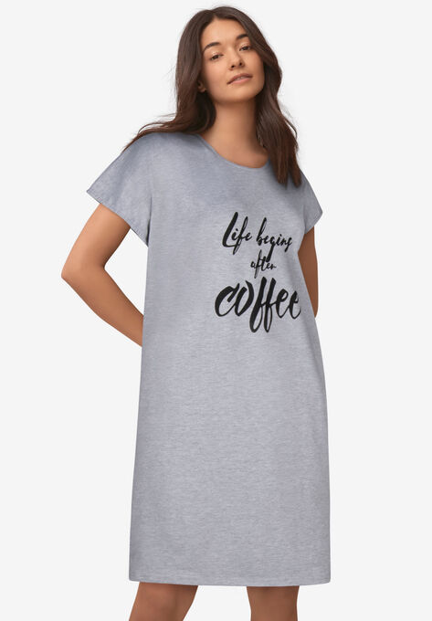 Cap Sleeve Sleep Shirt, HEATHER GREY COFFEE, hi-res image number null