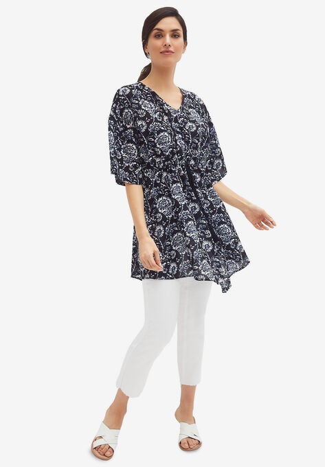 Sheer print tunic, NAVY FLORAL PRINT, hi-res image number null